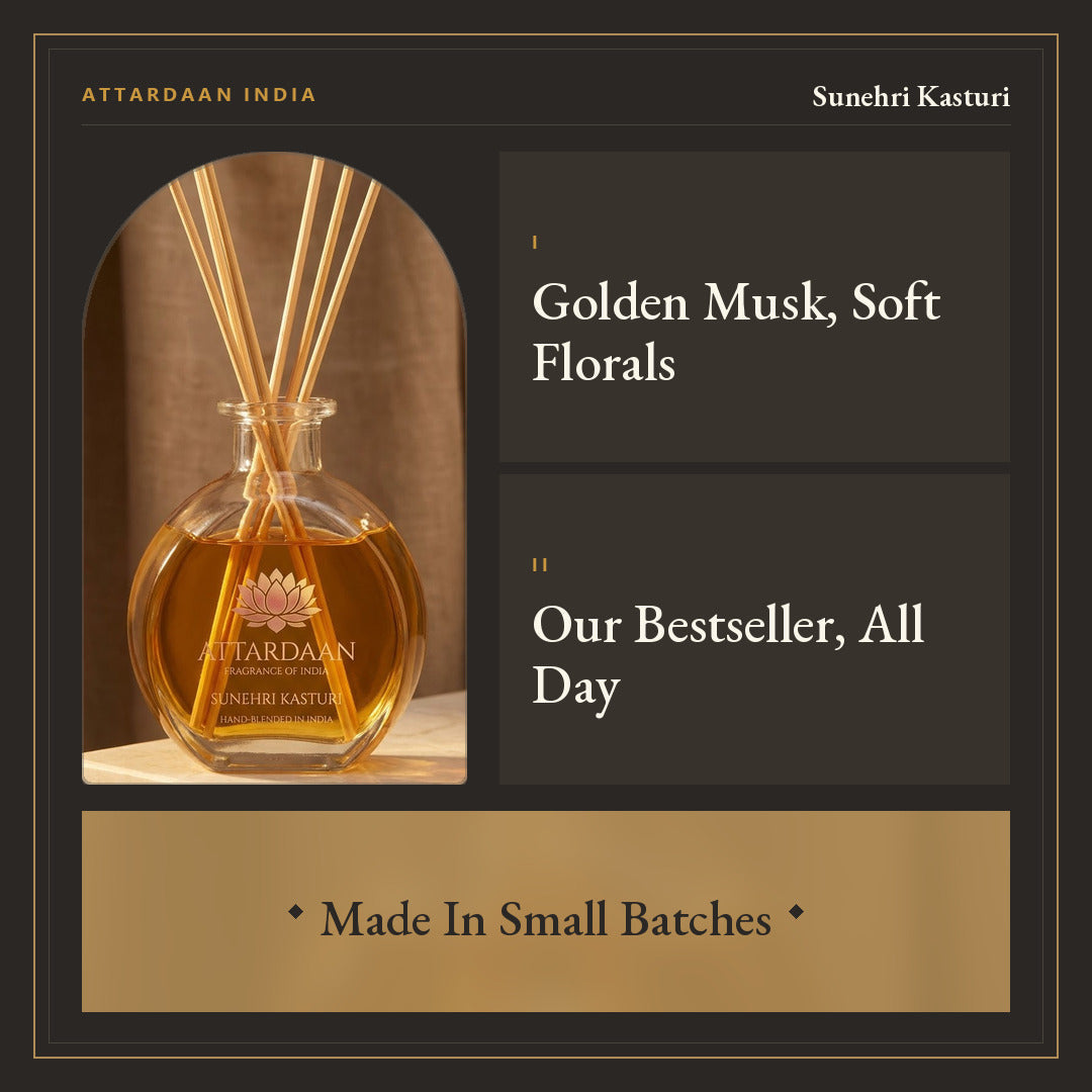 Sunehri Kasturi — Golden Musk Reed Diffuser Oil — Attardaan India
