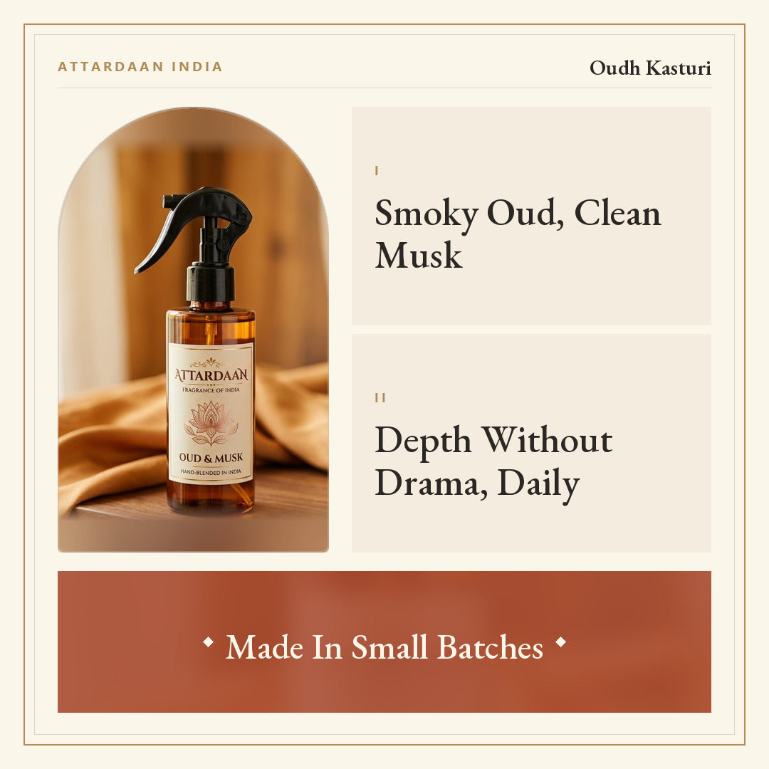 Oudh Kasturi — Oud & Musk Room Spray — Attardaan India