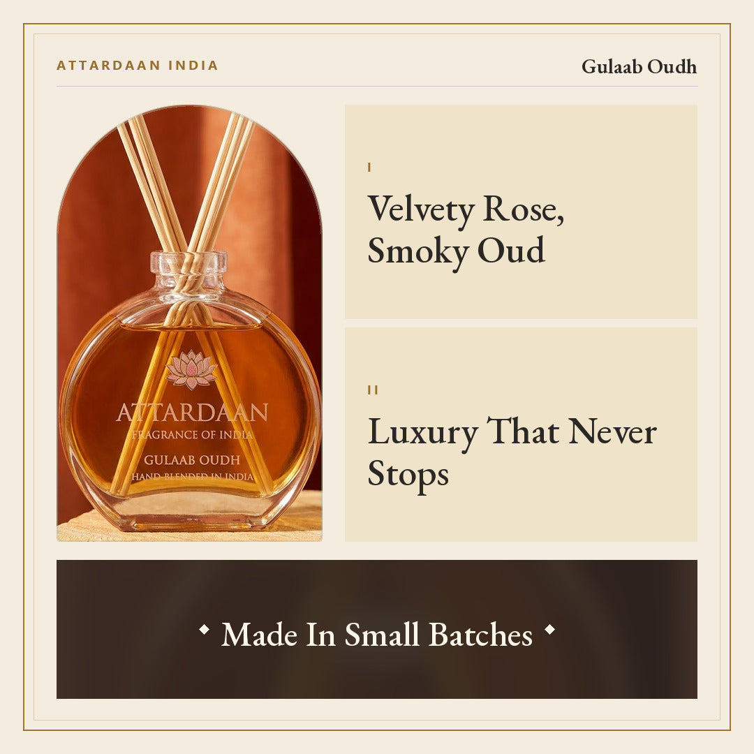 Gulaab Oudh — Rose & Oud Reed Diffuser Oil — Attardaan India